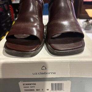 Vintage Liz Claiborne Stanwyck Cognac Mule Leather Open-Toe Sandals 7M in Box